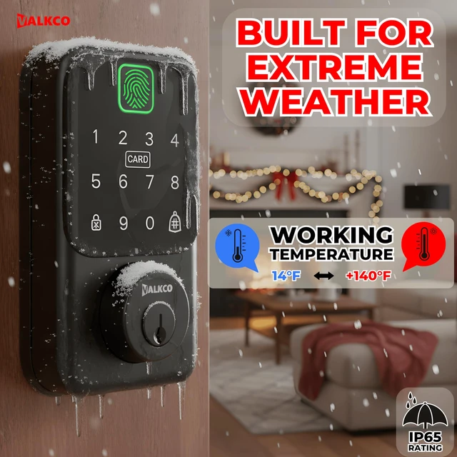 Alt view image 3 of 7 - Smart Deadbolt V600BF Smart Door Lock for Front Door, Keyless Entry Door Lock with Fingerprint, Touch Keypad, RFID Card and Mobile App Control, Auto Lock, DIY Easy Install, IP65 Weatherproof.