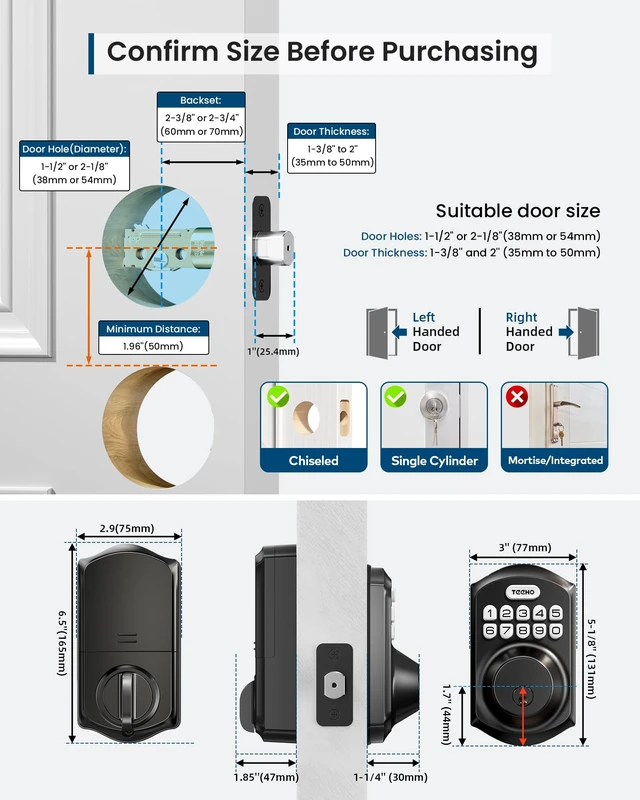 Alt view image 2 of 7 - WiFi Keypad Deadbolt, Smart Locks for Front Door, Matte Black | APP Remote Control, Voice Unlock, Share Access Code, 100 User Codes, Auto Lock, Real-Time Alert, Compatible with Alexa Google