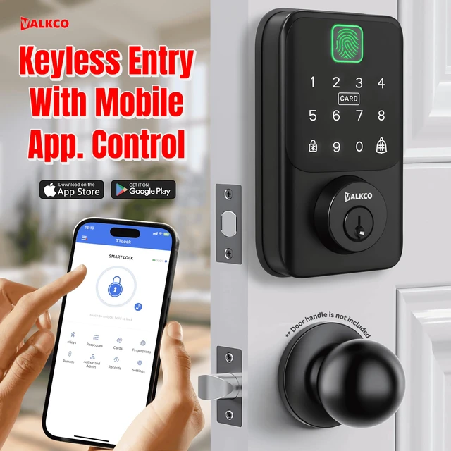 Alt view image 5 of 7 - Smart Deadbolt V600BF Smart Door Lock for Front Door, Keyless Entry Door Lock with Fingerprint, Touch Keypad, RFID Card and Mobile App Control, Auto Lock, DIY Easy Install, IP65 Weatherproof.