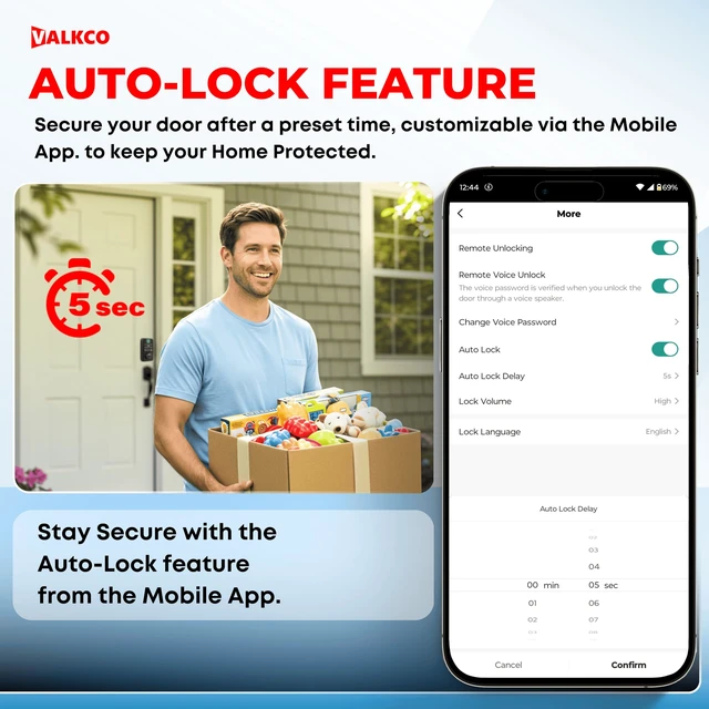 Alt view image 6 of 7 - Smart Deadbolt V600BF Smart Door Lock for Front Door, Keyless Entry Door Lock with Fingerprint, Touch Keypad, RFID Card and Mobile App Control, Auto Lock, DIY Easy Install, IP65 Weatherproof.