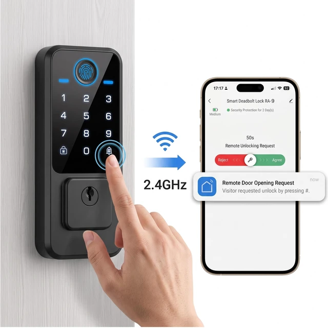 Alt view image 6 of 7 - WiFi Smart Door Lock - Keyless Entry Door Lock for Front Door, Fingerprint Door Lock with App Control, 5-in-1 Touchscreen Deadbolt with 6 Keys & 2 NFC Cards, Built-in 2.4G WiFi