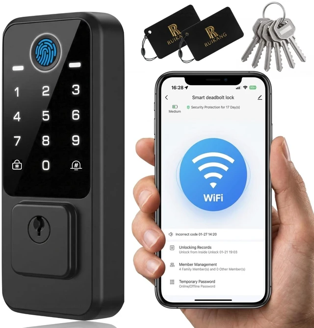 Main image of WiFi Smart Door Lock - Keyless Entry Door Lock for Front Door, Fingerprint Door Lock with App Control, 5-in-1 Touchscreen Deadbolt with 6 Keys & 2 NFC Cards, Built-in 2.4G WiFi