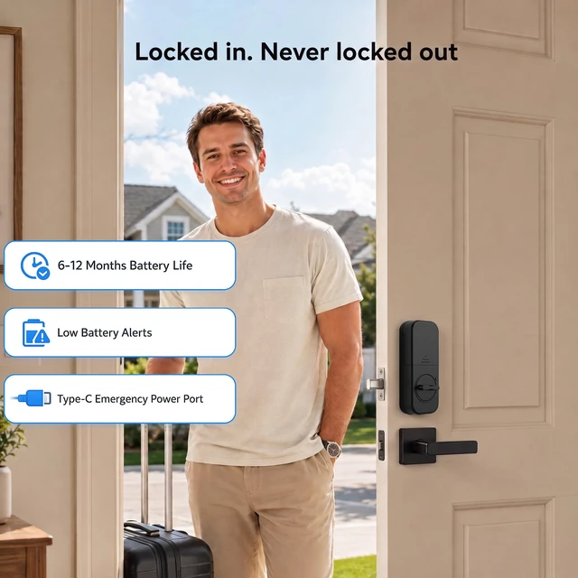 Alt view image 5 of 7 - WiFi Smart Door Lock - Keyless Entry Door Lock for Front Door, Fingerprint Door Lock with App Control, 5-in-1 Touchscreen Deadbolt with 6 Keys & 2 NFC Cards, Built-in 2.4G WiFi