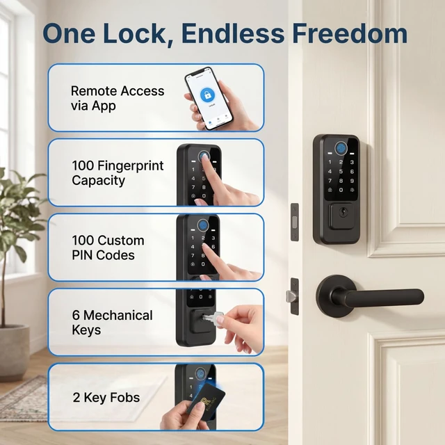 Alt view image 2 of 7 - WiFi Smart Door Lock - Keyless Entry Door Lock for Front Door, Fingerprint Door Lock with App Control, 5-in-1 Touchscreen Deadbolt with 6 Keys & 2 NFC Cards, Built-in 2.4G WiFi
