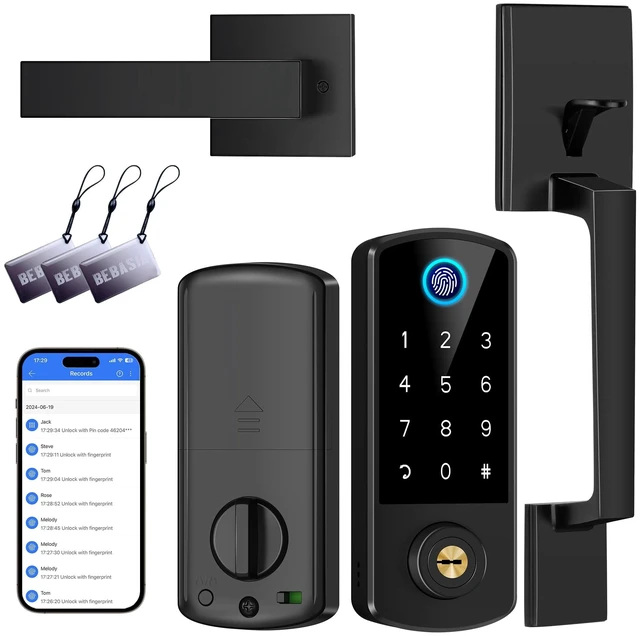 Main image of Fingerprint APP Smart Door Lock Keyless Entry Deadbolt Handle Set | Digital Keypad Bluetooth Deadbolt Lockset with Auto Lock Code Fob Black