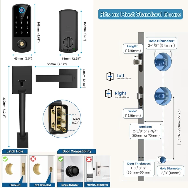 Alt view image 7 of 7 - Fingerprint APP Smart Door Lock Keyless Entry Deadbolt Handle Set | Digital Keypad Bluetooth Deadbolt Lockset with Auto Lock Code Fob Black