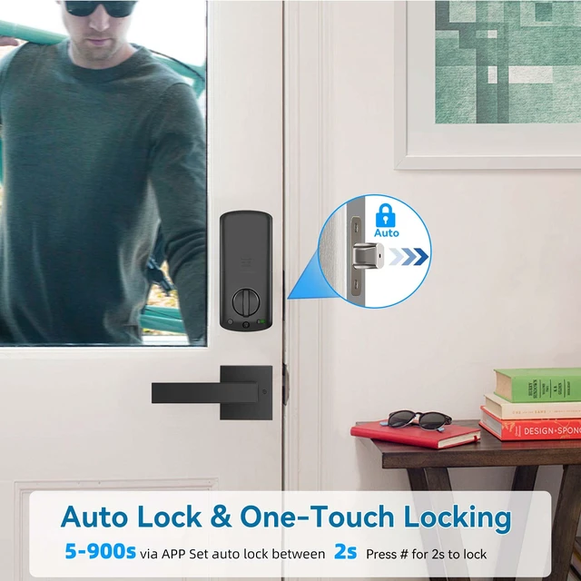 Alt view image 5 of 7 - Fingerprint APP Smart Door Lock Keyless Entry Deadbolt Handle Set | Digital Keypad Bluetooth Deadbolt Lockset with Auto Lock Code Fob Black