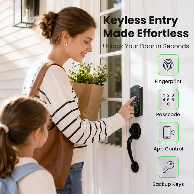 Alt view image 2 of 7 - Fingerprint Door Lock for Front Door, 1.0s Unlock AI Self-Learning Keyless Entry Deadbolt with App Control, Keypad, Auto Lock, Digital Code Smart Lock for Home, Airbnb, Apartment, Garage