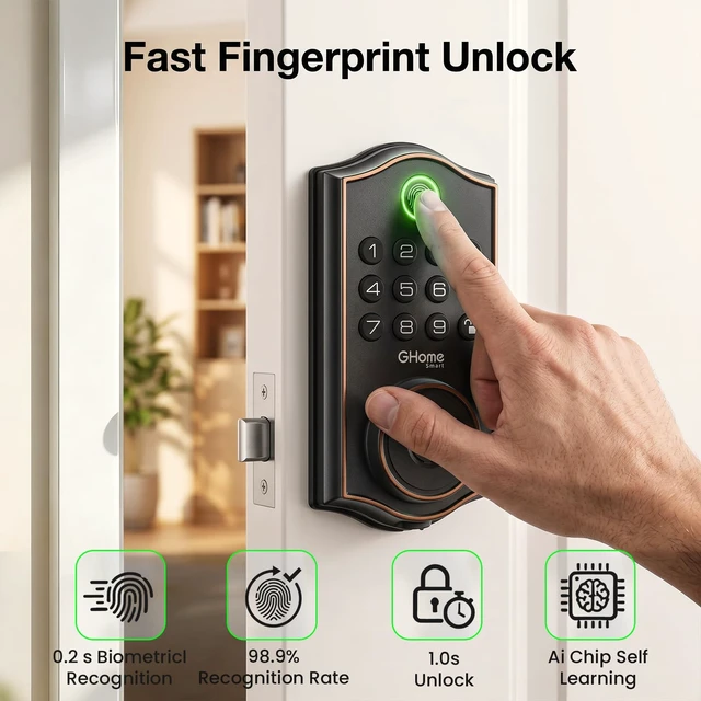 Alt view image 3 of 7 - Fingerprint Door Lock for Front Door, 1.0s Unlock AI Self-Learning Keyless Entry Deadbolt with App Control, Keypad, Auto Lock, Digital Code Smart Lock for Home, Airbnb, Apartment, Garage