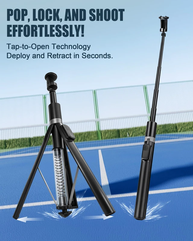 Alt view image 2 of 7 - Automatic Phone Tripod, 67 Auto-Deploy Selfie Stick Tripod with Remote - 360° Rotatable Extendable - Portable Phone Tripod Stand for Video Recording on iPhone Android