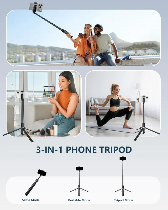 Alt view image 7 of 7 - Automatic Phone Tripod, 67 Auto-Deploy Selfie Stick Tripod with Remote - 360° Rotatable Extendable - Portable Phone Tripod Stand for Video Recording on iPhone Android