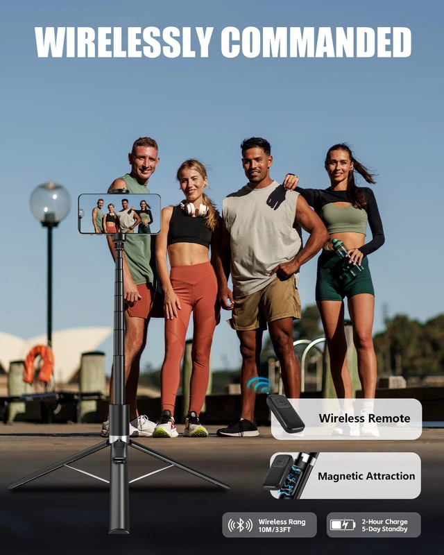 Alt view image 6 of 7 - Automatic Phone Tripod, 67 Auto-Deploy Selfie Stick Tripod with Remote - 360° Rotatable Extendable - Portable Phone Tripod Stand for Video Recording on iPhone Android