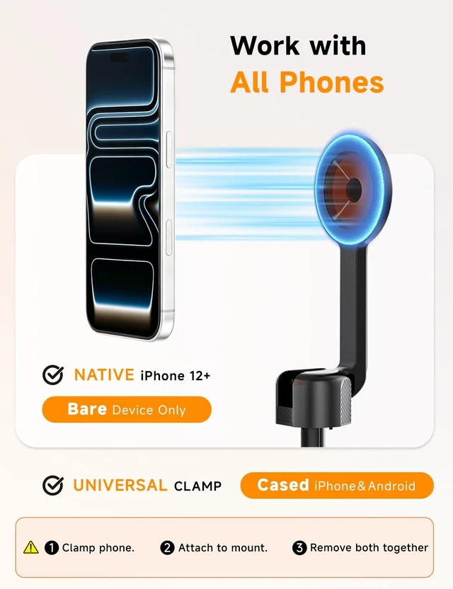 Alt view image 2 of 7 - 71" Magnetic Phone Tripod with Universal Clamp,N Mag3 Selfie Stick | Extra Tall, Rechargeable Remote, Comapct Phone Stand for Travel Vlogging Filming, Compatible with iPhone/Samsung/Android