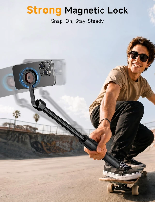 Alt view image 3 of 7 - 71" Magnetic Phone Tripod with Universal Clamp,N Mag3 Selfie Stick | Extra Tall, Rechargeable Remote, Comapct Phone Stand for Travel Vlogging Filming, Compatible with iPhone/Samsung/Android