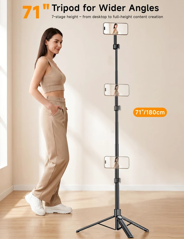 Alt view image 4 of 7 - 71" Magnetic Phone Tripod with Universal Clamp,N Mag3 Selfie Stick | Extra Tall, Rechargeable Remote, Comapct Phone Stand for Travel Vlogging Filming, Compatible with iPhone/Samsung/Android