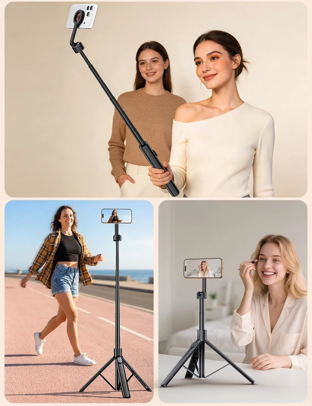 Alt view image 7 of 7 - 71" Magnetic Phone Tripod with Universal Clamp,N Mag3 Selfie Stick | Extra Tall, Rechargeable Remote, Comapct Phone Stand for Travel Vlogging Filming, Compatible with iPhone/Samsung/Android