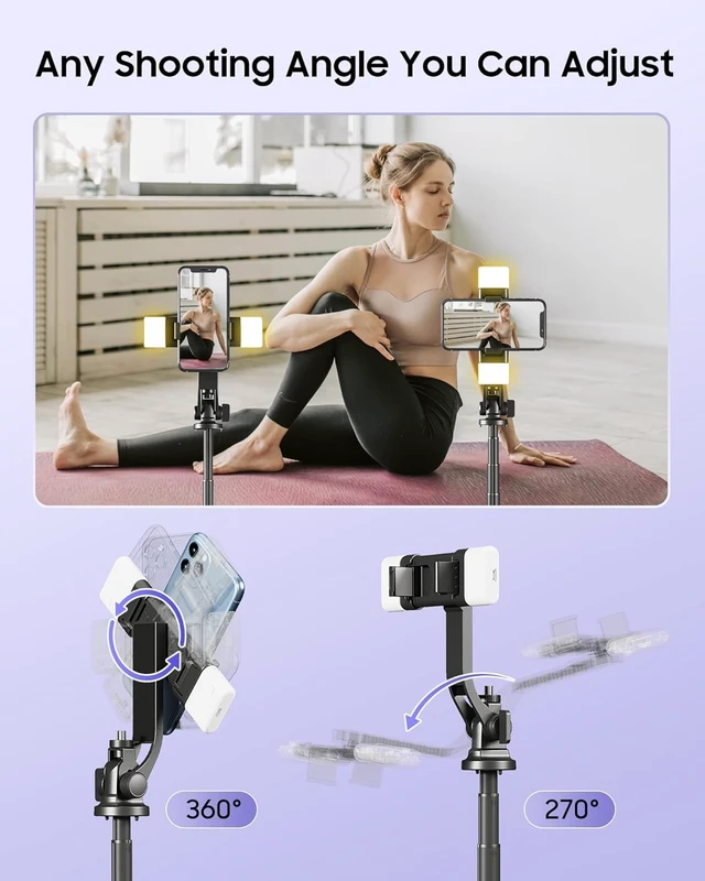 Alt view image 4 of 7 - 53" Selfie Stick Tripod with Dual Fill Lights and 4-Leg Base | Enhanced 4-leg Steady Base, Rechargeable Wireless Remote Control, 2 Fill Lights, Travel Essentials for iPhone Android