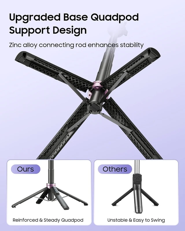 Alt view image 7 of 7 - 53" Selfie Stick Tripod with Dual Fill Lights and 4-Leg Base | Enhanced 4-leg Steady Base, Rechargeable Wireless Remote Control, 2 Fill Lights, Travel Essentials for iPhone Android