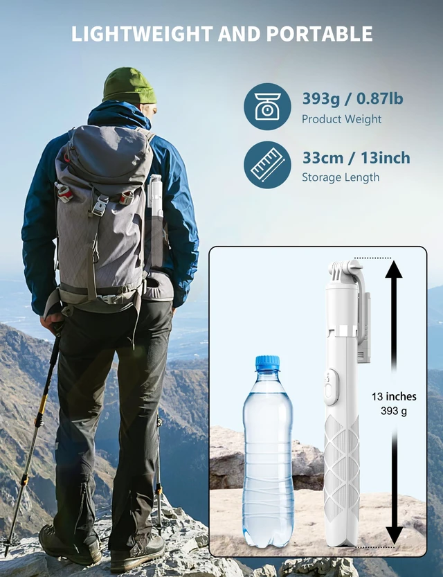Alt view image 7 of 7 - 71" Cell Phone Selfie Stick Tripod, Smartphone Tripod Stand with Remote, Extendable Travel Phone Selfie Stick Compatible with iPhone 17/16/15/14/13 Pro Max Gopro Android DJI (White)