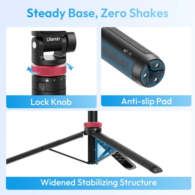 Alt view image 4 of 7 - MT-71 Tripod Selfie Stick & Vlog Handle with Magnetic Quick Release&1/4'' Screw, 59in Extendable Lightweight Tripod Stand (7-Section) for DJI Pocket 3/Insta360 X5 X4 X3 Series