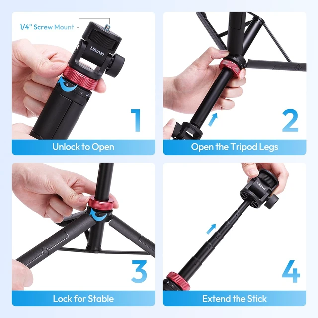Alt view image 5 of 7 - MT-71 Tripod Selfie Stick & Vlog Handle with Magnetic Quick Release&1/4'' Screw, 59in Extendable Lightweight Tripod Stand (7-Section) for DJI Pocket 3/Insta360 X5 X4 X3 Series