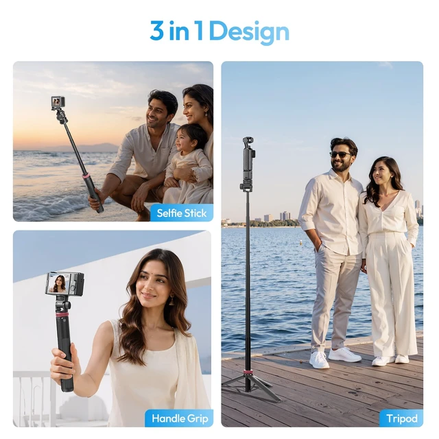 Alt view image 7 of 7 - MT-71 Tripod Selfie Stick & Vlog Handle with Magnetic Quick Release&1/4'' Screw, 59in Extendable Lightweight Tripod Stand (7-Section) for DJI Pocket 3/Insta360 X5 X4 X3 Series