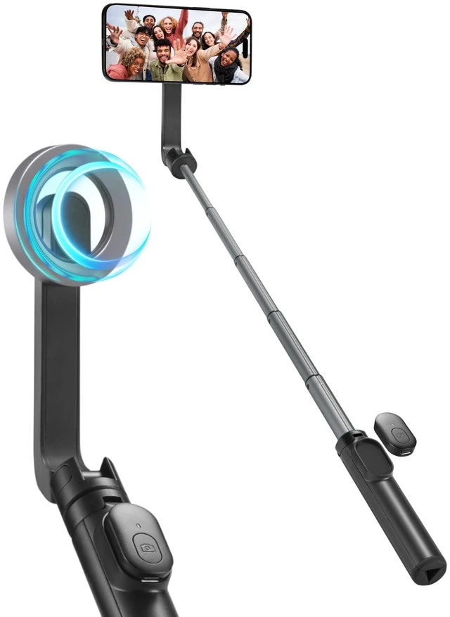 Main image of MagSafe Selfie Stick Tripod Stand Rechargeable Remote Control | 24" Extendable Holder Travel-Friendly Portable Adjustable Compatible with iPhone, Pixel, Galaxy w/ Magnetic Case - Black