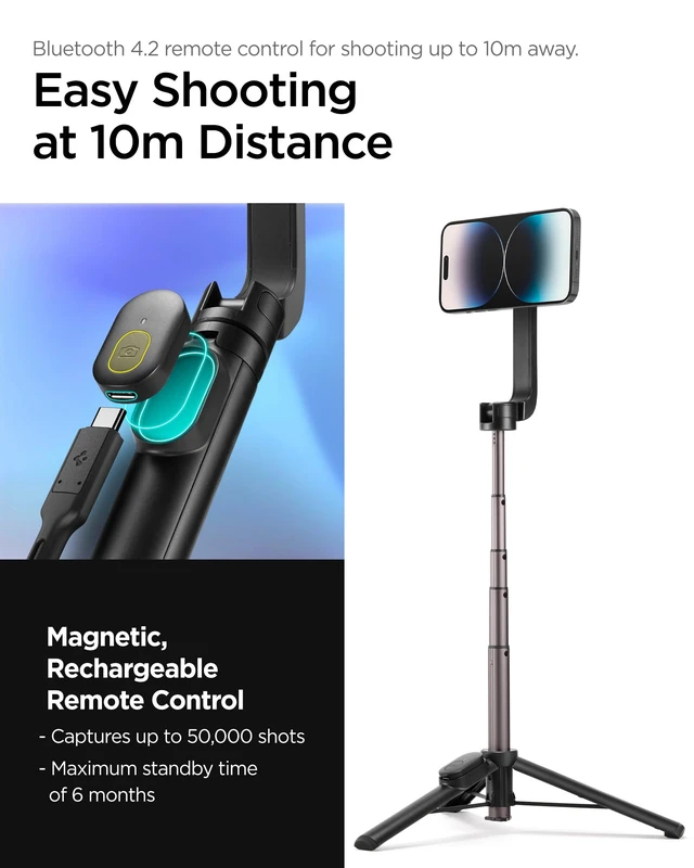 Alt view image 5 of 7 - MagSafe Selfie Stick Tripod Stand Rechargeable Remote Control | 24" Extendable Holder Travel-Friendly Portable Adjustable Compatible with iPhone, Pixel, Galaxy w/ Magnetic Case - Black