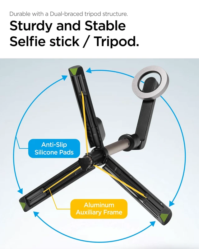 Alt view image 6 of 7 - MagSafe Selfie Stick Tripod Stand Rechargeable Remote Control | 24" Extendable Holder Travel-Friendly Portable Adjustable Compatible with iPhone, Pixel, Galaxy w/ Magnetic Case - Black