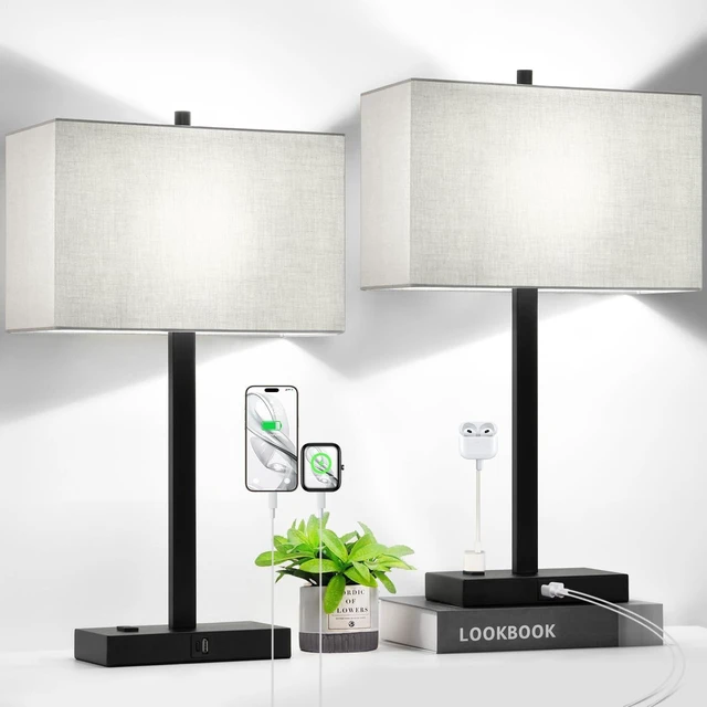 Main image of Set of 2 Touch Control Table Lamps with 2 USB & AC Outlet, 3-Way Dimmable Bedside Nightstand Lamps for Bedroom Living Room Nursery, 800 Lumens 5000K Daylight Bulbs Included