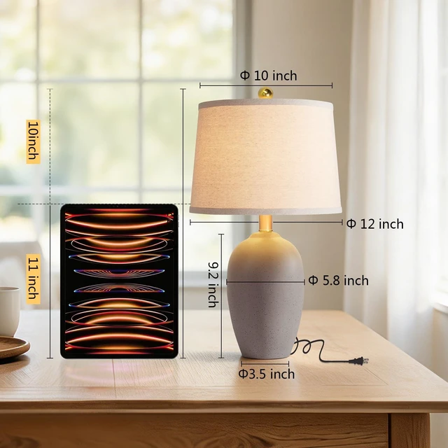 Alt view image 2 of 7 - 21'' Set of 2 Farmhouse Ceramic Small Table Lamps for Living Room Bedroom, Nightstand Rustic Brown Desk Lamp for Bedside End Table Entryway, 2 LED Bulbs Included