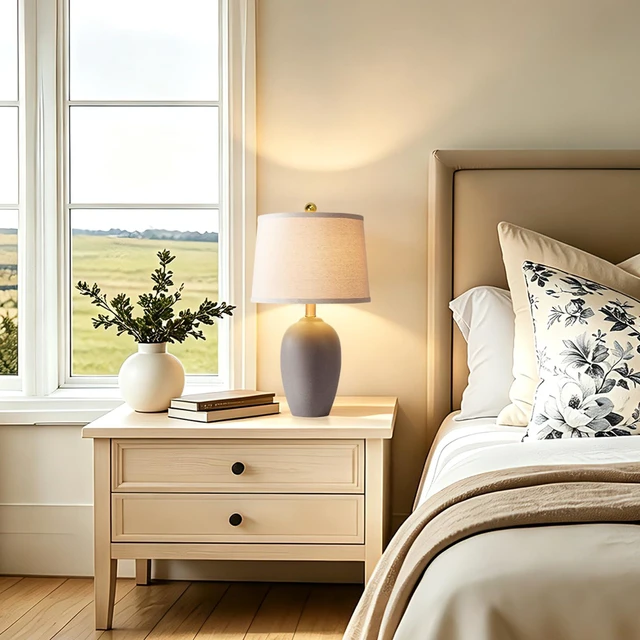 Alt view image 3 of 7 - 21'' Set of 2 Farmhouse Ceramic Small Table Lamps for Living Room Bedroom, Nightstand Rustic Brown Desk Lamp for Bedside End Table Entryway, 2 LED Bulbs Included