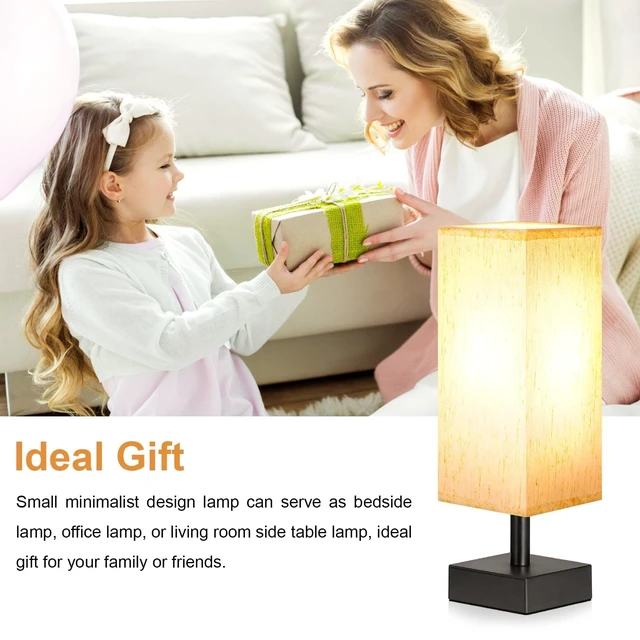 Alt view image 5 of 7 - Small Bedside Table Lamp for Bedroom - Square Cream Fabric Shade | Inline Rocker Switch, Corded Electric, Bulb Not Included, 12.8" Mini Table Lamp for Nightstand, Desk, Dorm, Office