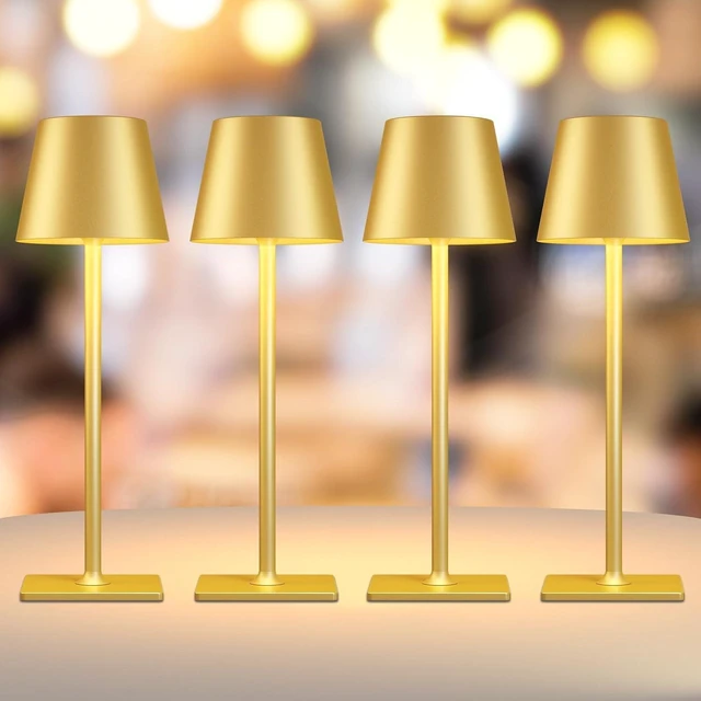 Main image of 4 Pack Gold Rechargeable Led Cordless Table Lamps,Cordless Lamp with 6000mAh Battery Operated,Wireless Lamp for Restaurant Home Dinner Dining Kitchen Outdoor Patio,Waterproof & Portable