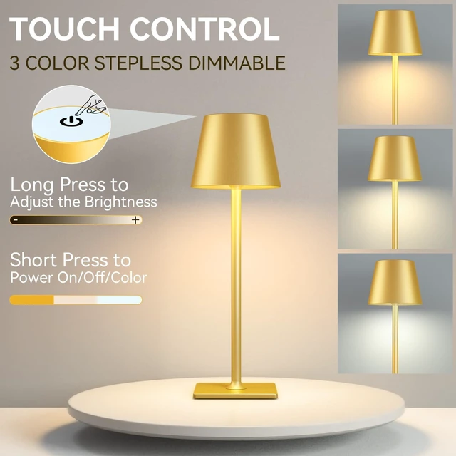 Alt view image 4 of 6 - 4 Pack Gold Rechargeable Led Cordless Table Lamps,Cordless Lamp with 6000mAh Battery Operated,Wireless Lamp for Restaurant Home Dinner Dining Kitchen Outdoor Patio,Waterproof & Portable