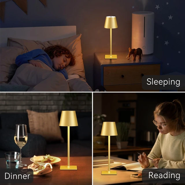 Alt view image 3 of 6 - 4 Pack Gold Rechargeable Led Cordless Table Lamps,Cordless Lamp with 6000mAh Battery Operated,Wireless Lamp for Restaurant Home Dinner Dining Kitchen Outdoor Patio,Waterproof & Portable