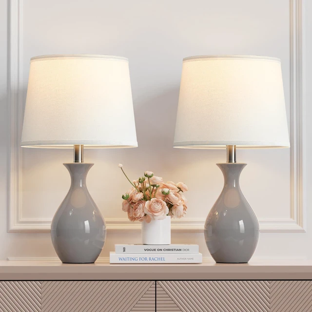 Main image of Table Lamp Set of 2, Modern Ceramic Bedside Lamps for Night Stands, Classic Small Lamp Nightstand Lamp for Bedroom Living Room Desk End Table Rocker Swtich Grey