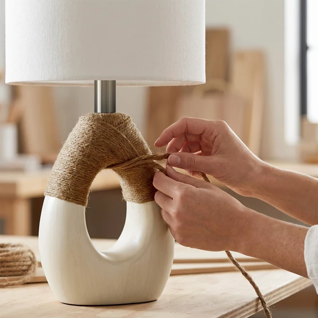 Alt view image 4 of 7 - 19 Boho Table Lamps Bedroom Living Room,Suitable for Small Space,Farmhouse Rattan Lamp Rustic Egg Design Resin Nightstand Bedside Lamps for Bedroom Living Room Office Study Rest Decor