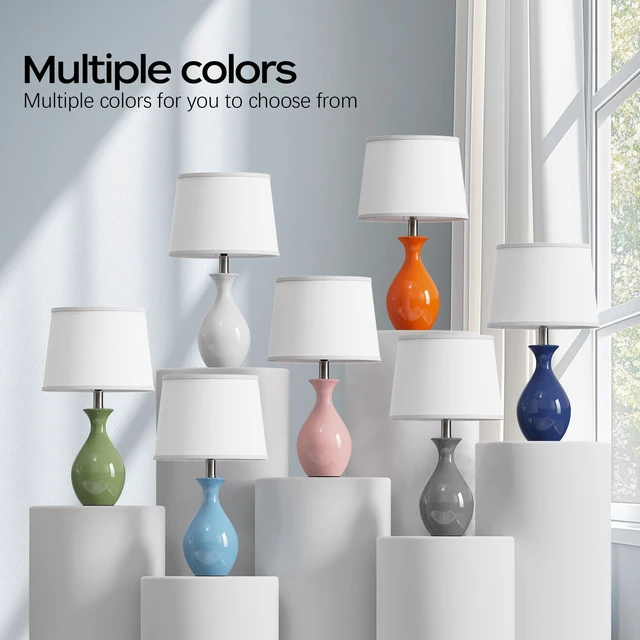 Alt view image 6 of 7 - Table Lamp Set of 2, Modern Ceramic Bedside Lamps for Night Stands, Classic Small Lamp Nightstand Lamp for Bedroom Living Room Desk End Table Rocker Swtich Grey