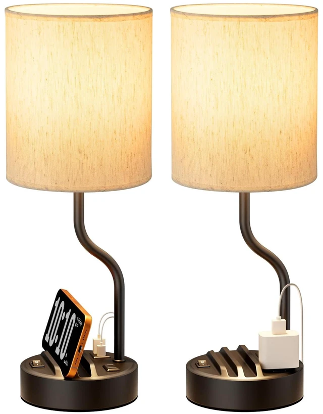 Main image of 18" Bedside Lamps for Bedroom Set of 2 - Table Lamp for Nightstand | USB A+C Ports, AC Outlet, Phone Stand, 3 Color Temperatures, LED Bulb Included, Desk Lamp for Living Room/Dorm