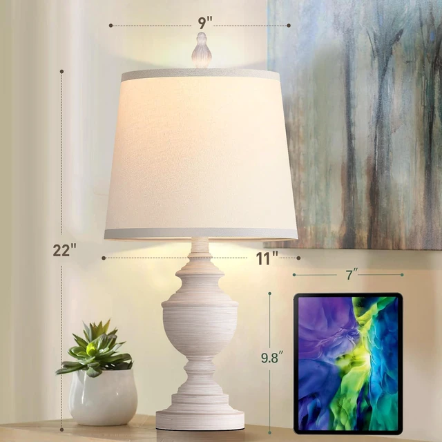 Alt view image 3 of 7 - Retro Table Lamps Set of 2, Bedside Lamp for Bedroom Rustic Farmhouse Table Lamps for Living Room, 22" Vintage Nightstand Lamps with White Shades, White