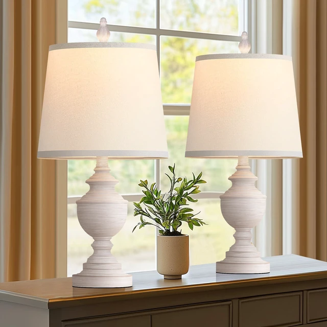 Main image of Retro Table Lamps Set of 2, Bedside Lamp for Bedroom Rustic Farmhouse Table Lamps for Living Room, 22" Vintage Nightstand Lamps with White Shades, White