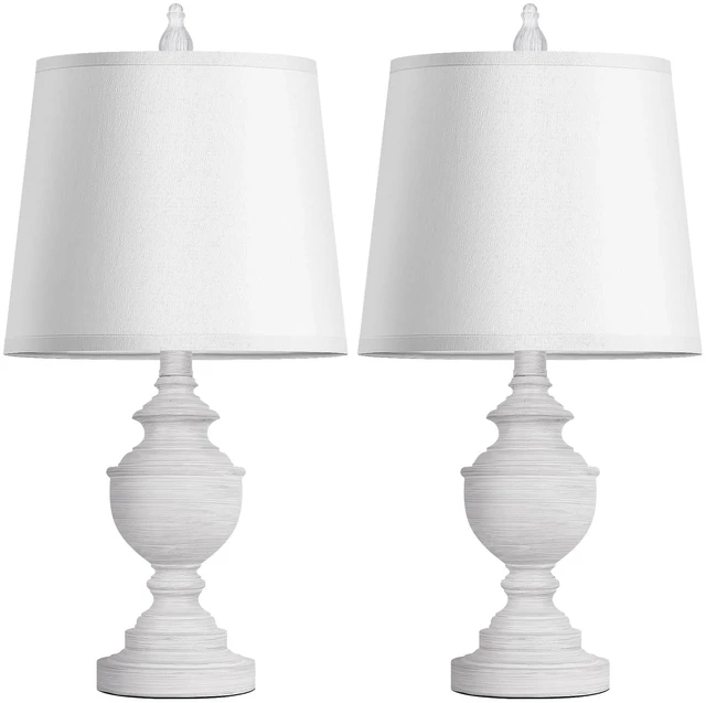 Alt view image 2 of 7 - Retro Table Lamps Set of 2, Bedside Lamp for Bedroom Rustic Farmhouse Table Lamps for Living Room, 22" Vintage Nightstand Lamps with White Shades, White