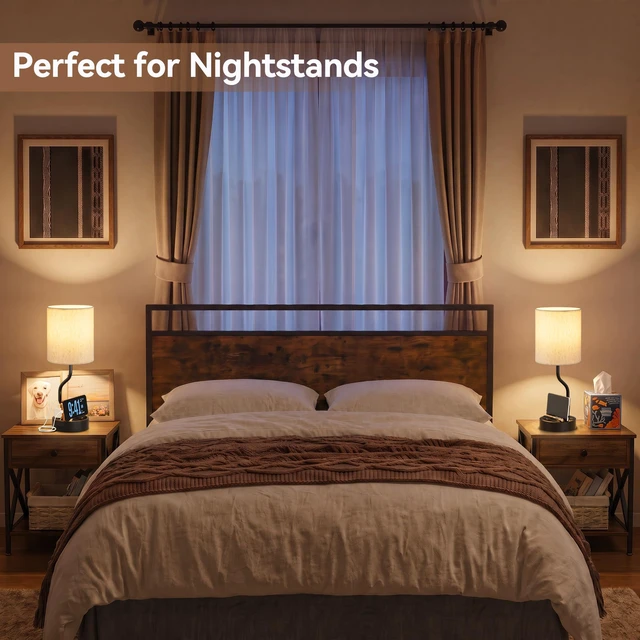 Alt view image 2 of 7 - 18" Bedside Lamps for Bedroom Set of 2 - Table Lamp for Nightstand | USB A+C Ports, AC Outlet, Phone Stand, 3 Color Temperatures, LED Bulb Included, Desk Lamp for Living Room/Dorm