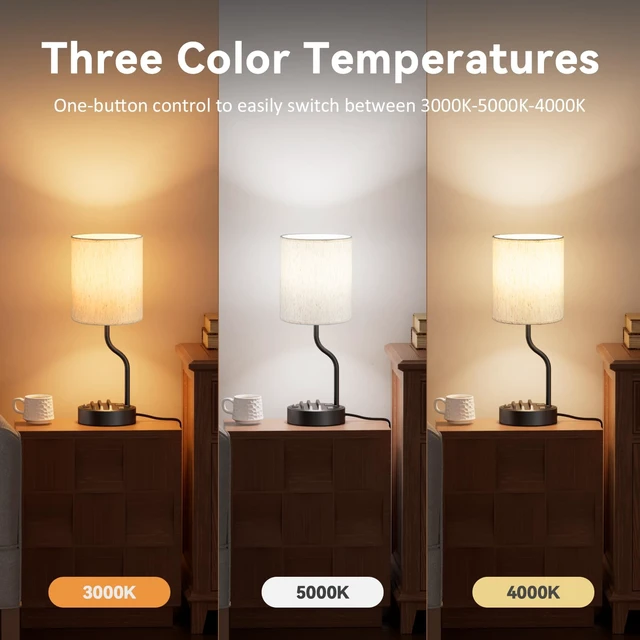 Alt view image 6 of 7 - 18" Bedside Lamps for Bedroom Set of 2 - Table Lamp for Nightstand | USB A+C Ports, AC Outlet, Phone Stand, 3 Color Temperatures, LED Bulb Included, Desk Lamp for Living Room/Dorm