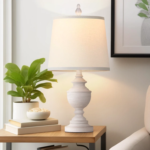 Alt view image 7 of 7 - Retro Table Lamps Set of 2, Bedside Lamp for Bedroom Rustic Farmhouse Table Lamps for Living Room, 22" Vintage Nightstand Lamps with White Shades, White