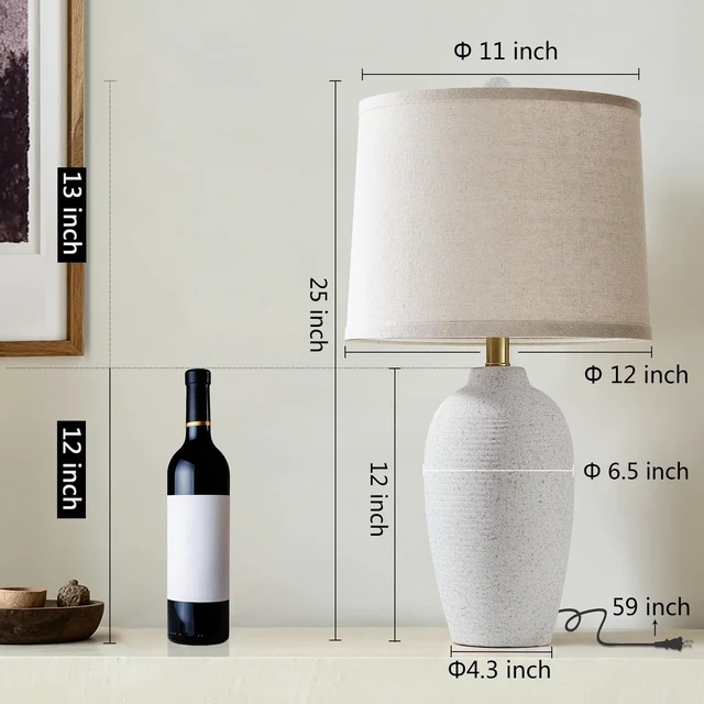 Alt view image 2 of 7 - 25 Modern Farmhouse Traditional Ceramic Table Lamp | Rotary Switch Bedside Lamp with Textured Finish, Rustic Nightstand Lamps for Bedroom End Table, Bulb Included