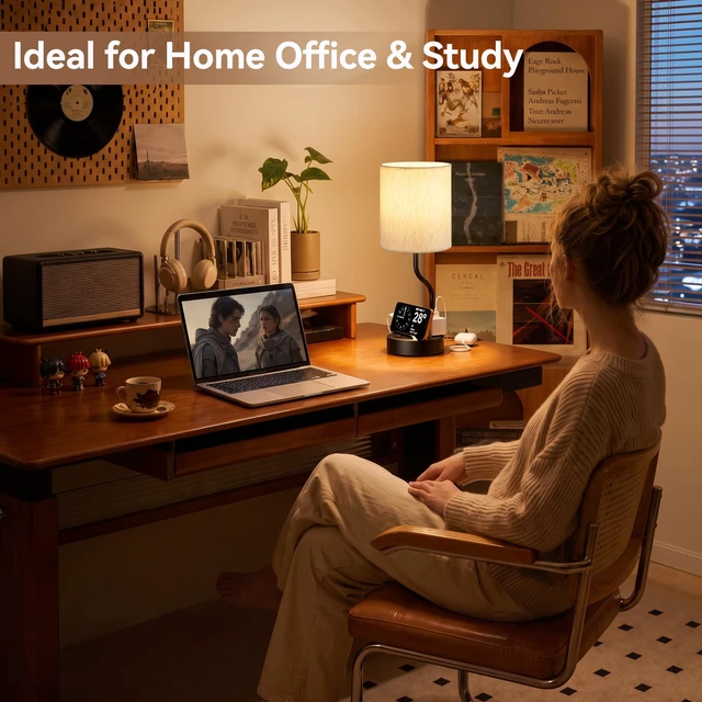 Alt view image 3 of 7 - 18" Bedside Lamps for Bedroom Set of 2 - Table Lamp for Nightstand | USB A+C Ports, AC Outlet, Phone Stand, 3 Color Temperatures, LED Bulb Included, Desk Lamp for Living Room/Dorm