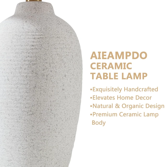 Alt view image 3 of 7 - 25 Modern Farmhouse Traditional Ceramic Table Lamp | Rotary Switch Bedside Lamp with Textured Finish, Rustic Nightstand Lamps for Bedroom End Table, Bulb Included