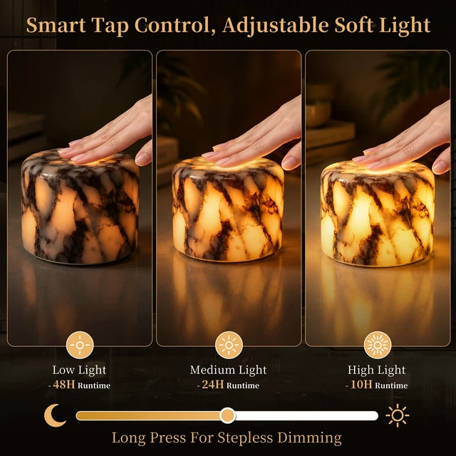 Alt view image 5 of 7 - Natural Marble Cordless Touch Dimmable Table Lamp Night Light | 4000mAh Battery, 3-level Dimmable 3000K Warm Light, Unique Marble Lamp For Bedroom, Dining, Patio & Home Decor Gift